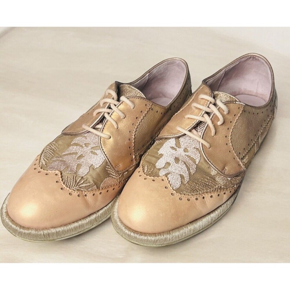 VINTAGE HANDMADE OXFORDS WINGTIP EMBROIDERED WOMENS SHOES SZ 6.5 US